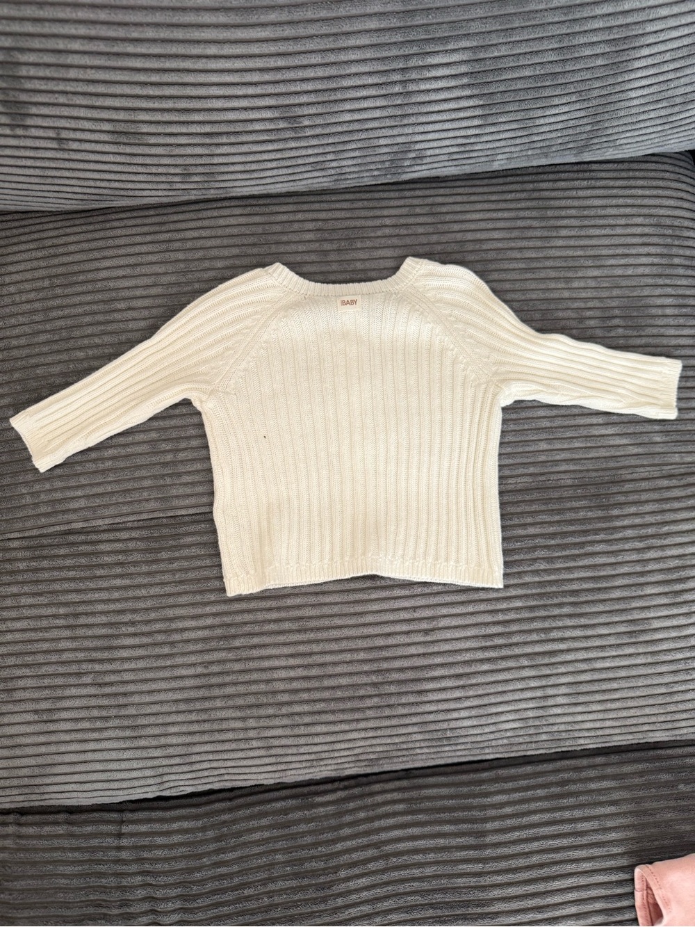 Baby Ribbed Button-Front Cardigan in Cream - Picture 2 of 2